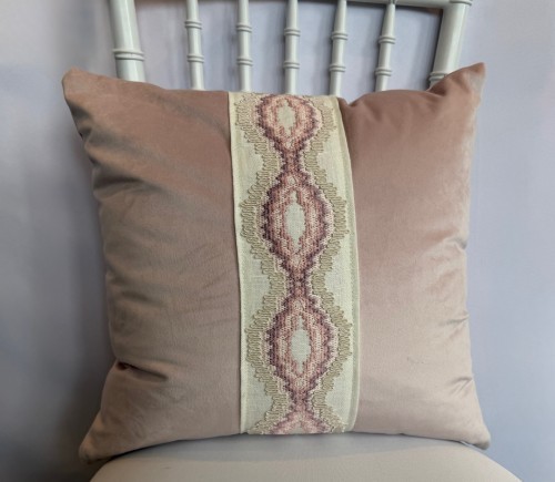 Light Pink Velvet Pillow w/ Fleur Lace Center