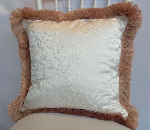 White Giselle Pillow w/ Blush Brush Fringe