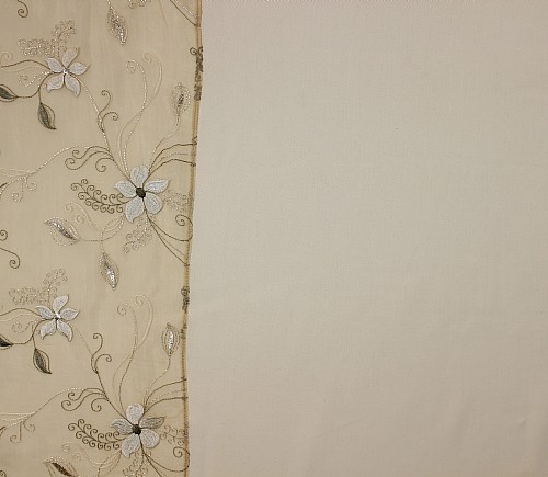 Ivory Cotton with Taupe Windflower Sheer Border