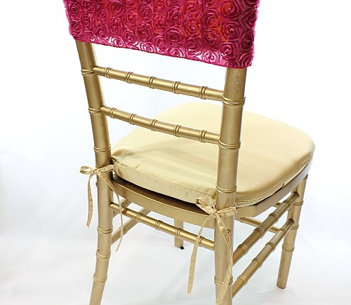 Fuchsia Flowerpatch with Orange Lamour Chiavari Bikini Chair Cap