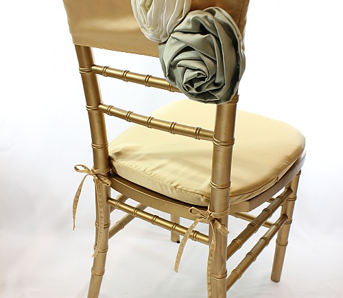 Wheat Lamour with Sage & Ivory Rosettes Chiavari Bikini Chair Cap