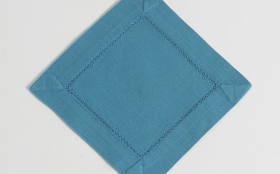 Turquoise Hemstitch Cocktail Napkin