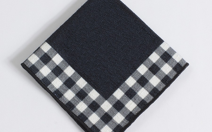 Black Panama with Gingham Trim Cocktail Napkin