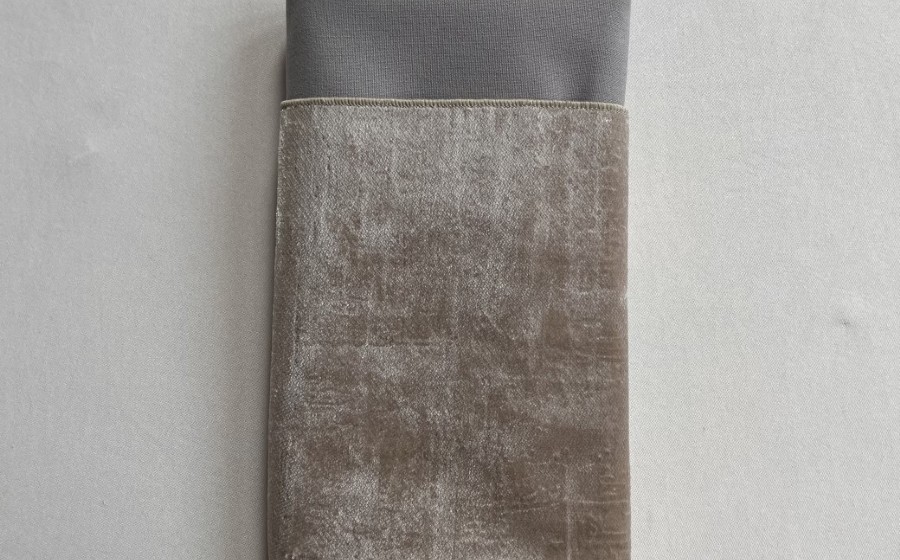 Picture of Champagne Distressed Velvet Dinner Napkin with Grey Cotton Backing