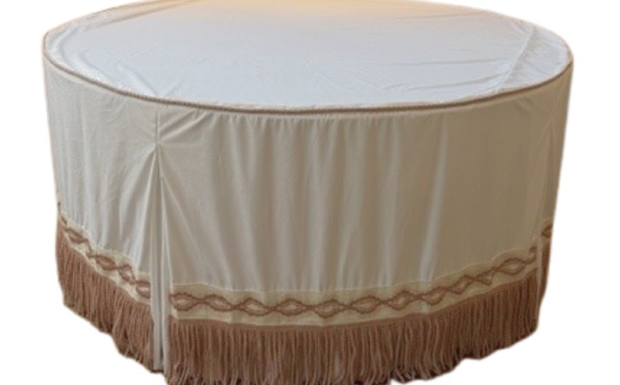 White Velvet Table Box w/ Blush Trellis Tape & Fringe